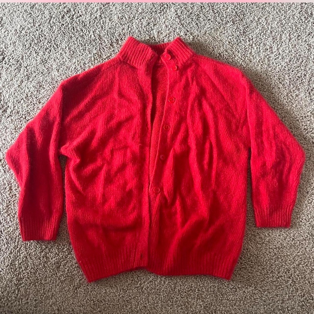 Super cute red vintage 80s wool cardigan. Labeled L but fits like an S.